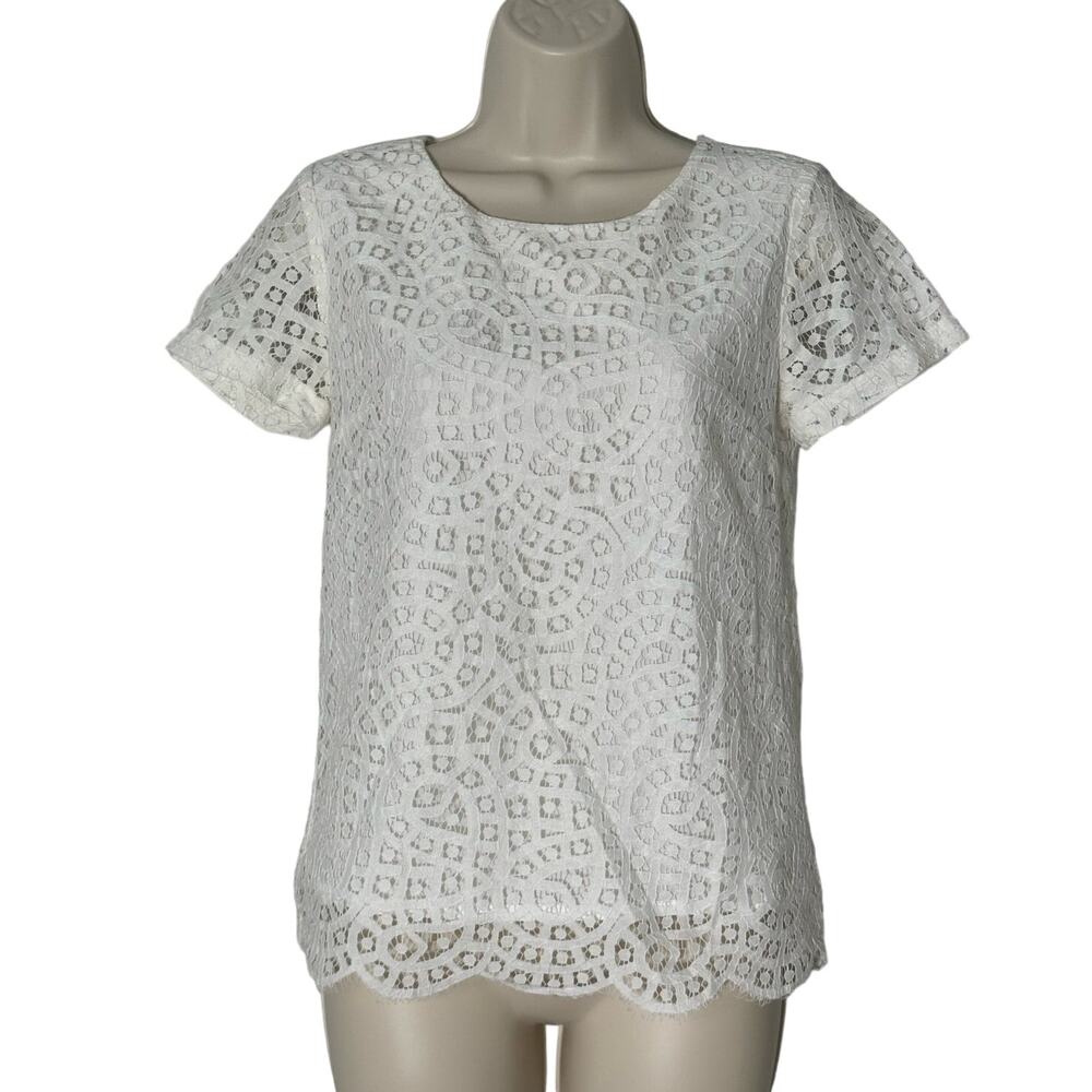 J.Crew Short Sleeve Lace Tee in White Size‎ 0